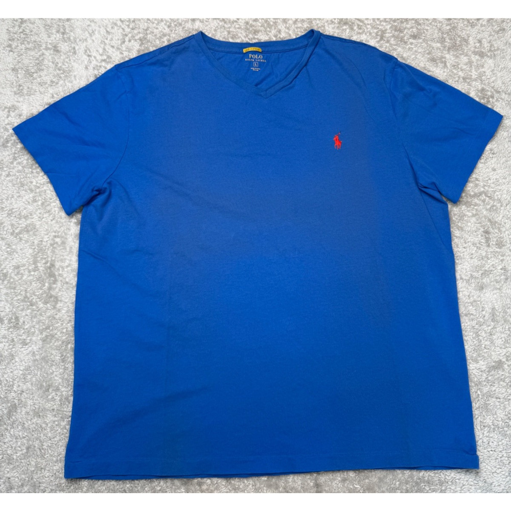 Polo Ralph Lauren Blue Short Sleeve V Neck Cotton T Shirt Mens Size L